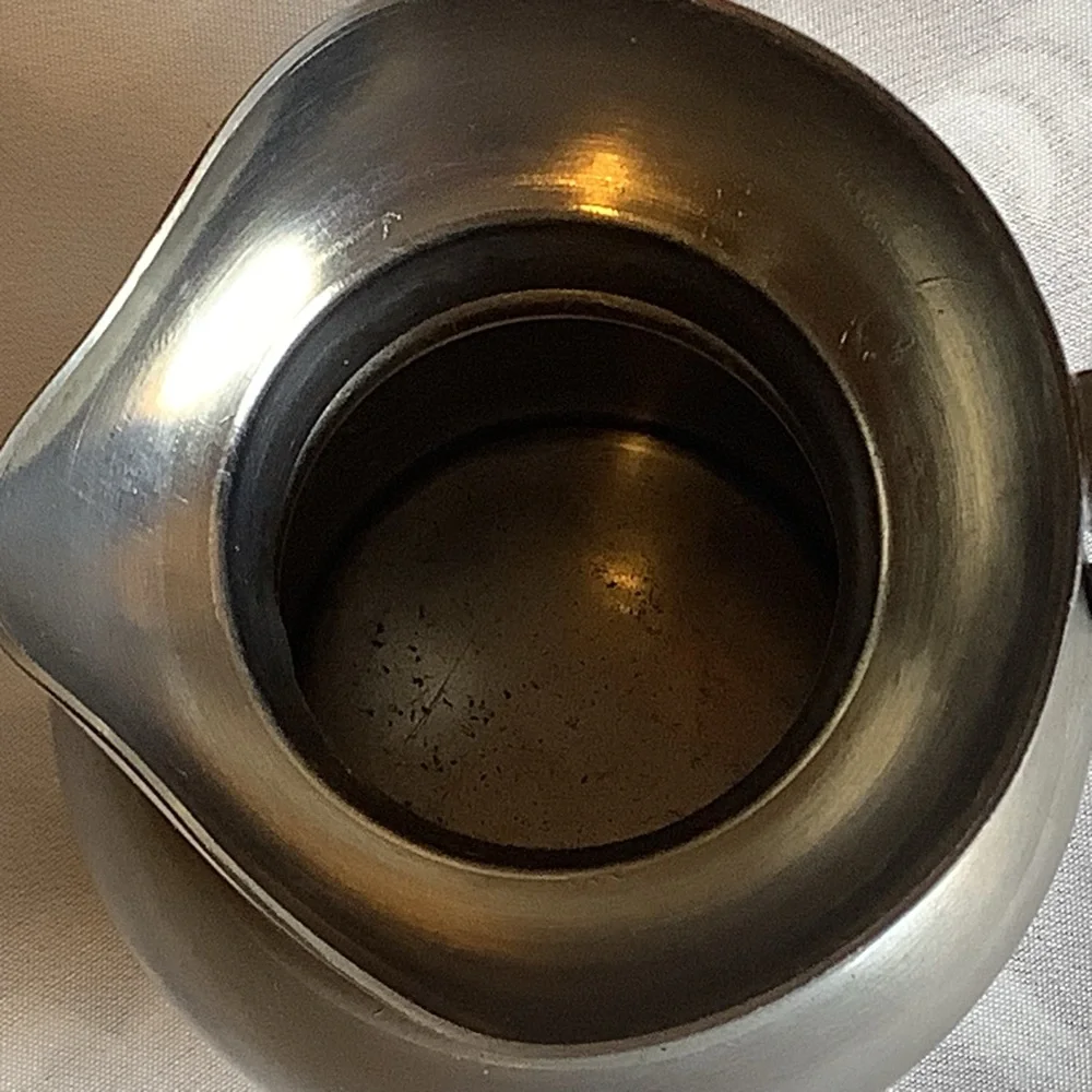 Vintage Italian Pewter 95% Syrup Pitcher With Handle and Lid Double Acorn 4.25